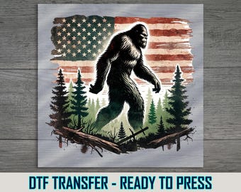 Patriotic Sasquatch DTF Transfer: American Flag Apparel Art