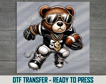 Football Bear DTF Transfer, Ready to Press Apparel Art