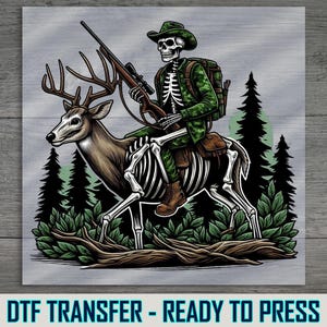Skeleton Hunter DTF Transfer: Halloween Hunting Apparel Design