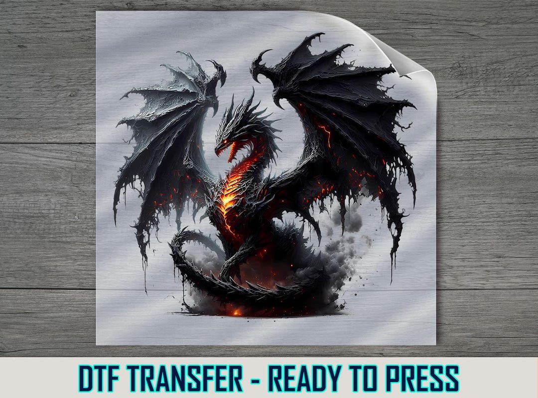 Dark Dragon DTF Transfer: Fiery Winged Fantasy Design - Etsy
