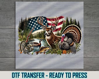 American Wildlife DTF Transfer: Patriotic Hunting Design