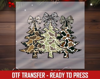 Military Style Christmas Trees DTF Transfer, Ready to Press Rustic Holiday Decor