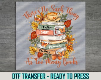 Autumn Book Stack Ready To Press DTF, Fall Bookish Reader DTF Transfer, Fantasy Romance Dtf Print, Coffee Lover Iron On Transfer