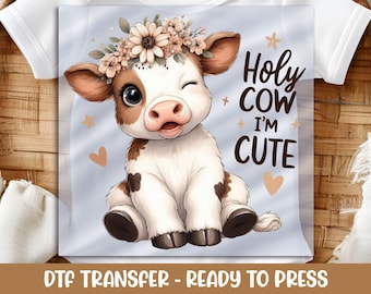 Floral Cow DTF Transfer, Baby Apparel Design, Ready to Press