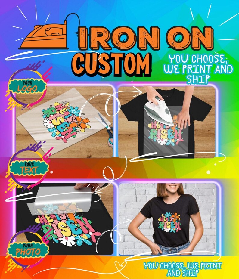 a poster for iron on custom t - shirts