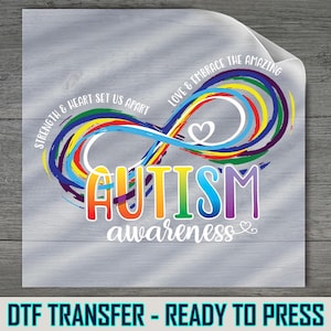 Rainbow Infinity DTF Transfer: Autism Awareness Support Shirt Decal Ready to Press