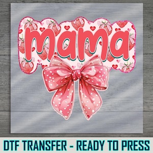 Strawberry Mama Dtf Transfer, Sweet Pink Bow With Fruit And Hearts, Ready To Press Heat Transfer For DIY Mother’s Day Shirts