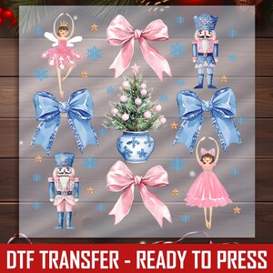 Holiday Nutcracker and Ballerina DTF Transfer (Pink Blue, Ready to Press)