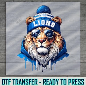 Lions Mascot DTF Transfer: Stylish Lion with Sunglasses