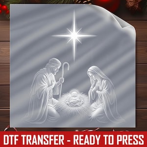 Nativity Scene DTF Transfer, Holy Family Manger Christmas Shirt Decal Ready to Press