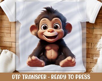 Transferencia para camiseta de mono bebé - Animal de la selva de dibujos animados coloridos