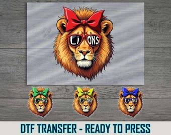 Lion with Bow Sunglasses Sports DTF Transfer, Ready to Press, Perfect for Lion Fans, Available in 4 Colors, Easy Application