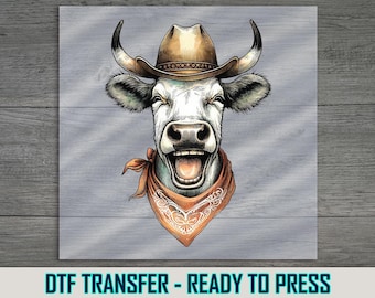 Cowboy Cow DTF Transfer: Western Iron-On Apparel Art