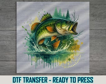 Watercolor Bass Fish DTF Transfer: Angler Shirt Design