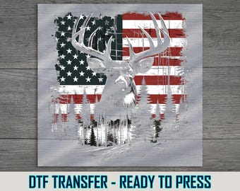 Deer and Flag DTF Transfer: Patriotic Hunting Apparel