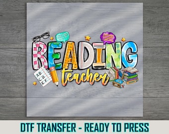 Reading Teacher DTF Transfer: Colorful Book Lover Iron-On