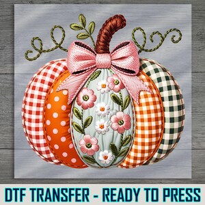 Pink Bow Pumpkin DTF Transfer: Patchwork Floral Fall Shirt Print