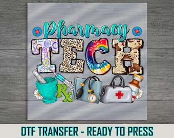 Pharmacy Tech DTF Transfer: Tie Dye Leopard Print Design
