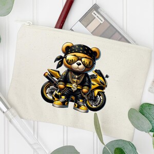 a picture of a teddy bear on a motorcycle