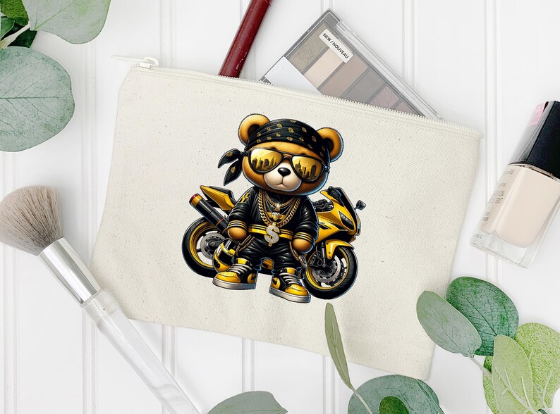 a picture of a teddy bear on a motorcycle