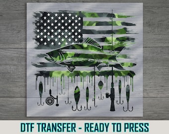American Flag Fishing DTF Transfer: Green Military Style Fish Lure Design