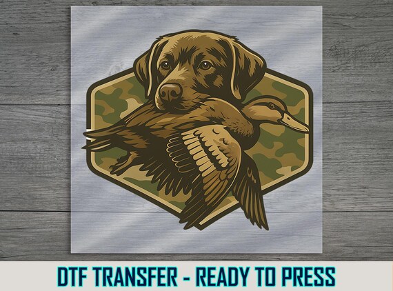Military Style Style DTF Transfer with Duck and Loyal Hunting Dog Art