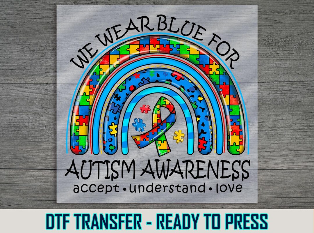 Autism Rainbow DTF Transfer, Colorful Puzzle Ribbon Design, Ready to ...