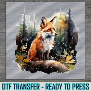 Watercolor Forest Fox DTF Transfer: Autumn Woods Shirt Print