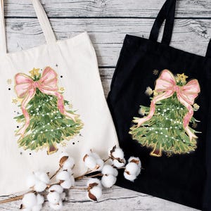 two bags decorated with christmas trees and bows