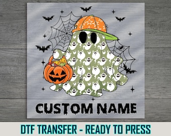 Custom Name Ghost DTF Transfer, Spooky Halloween Youth Hoodie Iron On Ready To Press