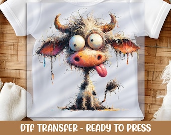 Crazy Cow DTF Transfer: Funny Cartoon Iron-On Design