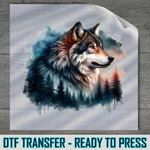 Forest Wolf DTF Transfer: Woodland Pine Tree Wild Spirit Iron On