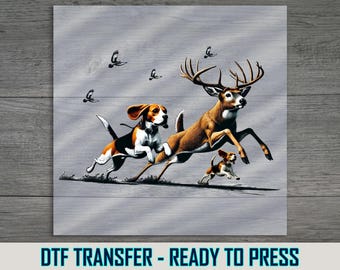 Hunting Dog and Deer DTF Transfer: Wildlife Iron-On Design