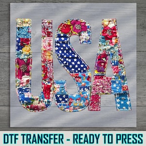 USA Floral Patch DTF Transfer: Quilted Fabric Style