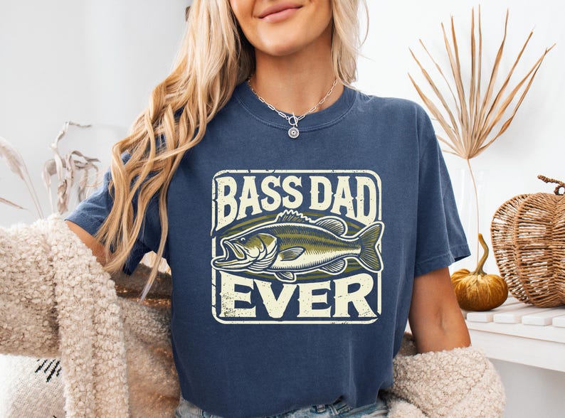 a woman wearing a bass dad ever t - shirt