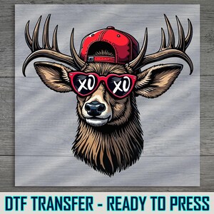 XOXO Deer DTF Transfer, Stylish Red Cap and Xoxo Glasses Design, Ready to Press, DIY Shirt Art, Perfect for Fun Valentine's Day Apparel