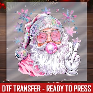 Transferencia Santa DTF: Estilo retro chicle - Arte festivo navideño