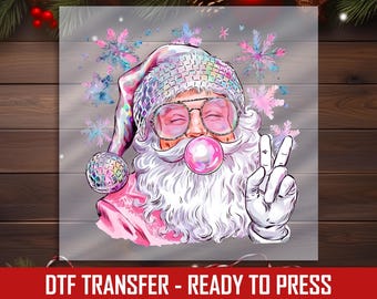 Santa DTF Transfer: Retro Bubblegum Style - Festive Holiday Art