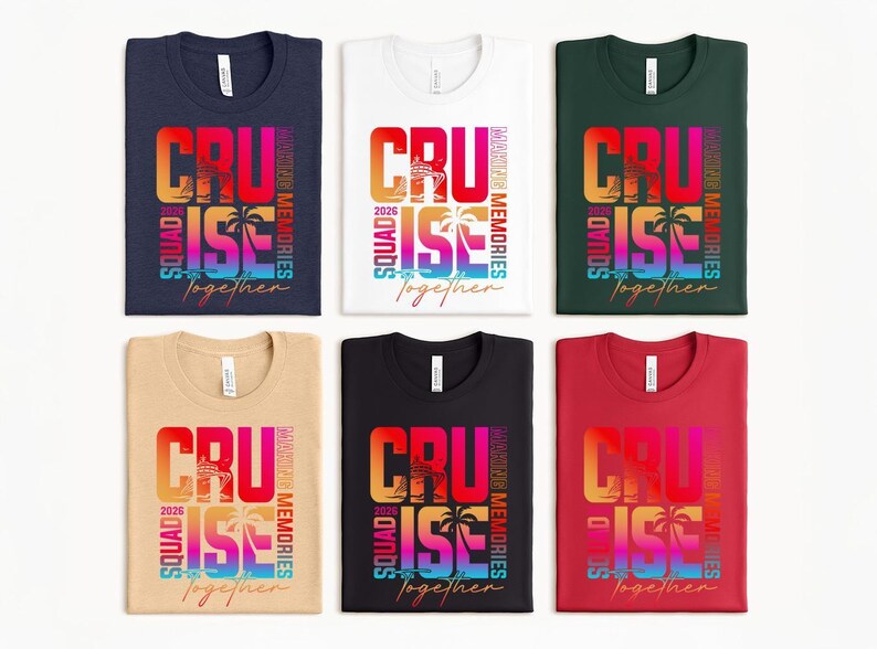 Cruise Squad 2026 DTF Transfer: Sunset Ship Design, DIY Vacation Shirt Colorful