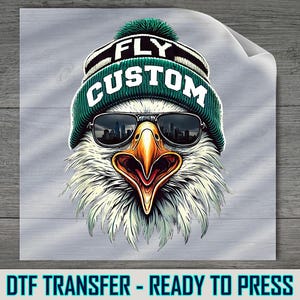 Customizable Eagle DTF Transfer: Personalized Winter Beanie Bird Shirt Decal Ready to Press