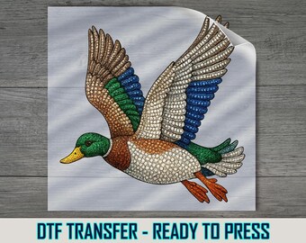 Duck DTF Transfer, Flying Mallard Bird Iron On