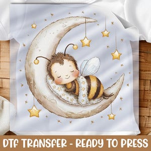 Sleeping Baby Bee DTF Transfer, Moon and Star Nursery (Custom Sizes)
