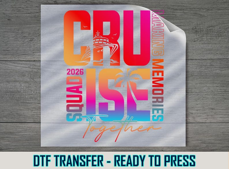 Cruise Squad 2026 DTF Transfer: Sunset Ship Design, DIY Vacation Shirt Bild 1