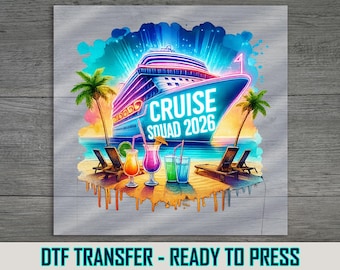 Tropical Cruise Squad 2026 DTF Transfer: Neon Beach Vacation Design