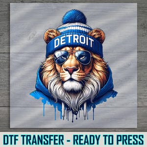 Detroit Lion Mascot DTF Transfer, Sunglasses, Ready to Press