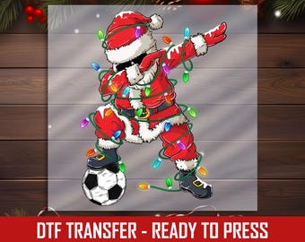 Soccer Santa DTF Transfer, Christmas Sports Ready To Press DTF, Holiday Soccer DTF Print, Festive Santa Shirt Transfer