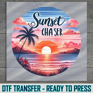 Sunset Chaser DTF Transfer: Tropical Beach DIY Shirt Print