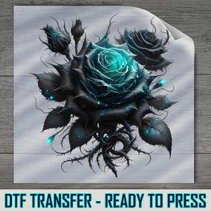 Gothic Floral DTF Transfer, Dark Rose Blue (Ready to Press)