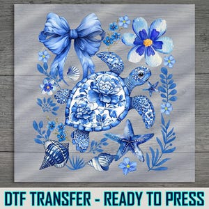 Ocean Turtle DTF Transfer, Ready to Press Sea Animal Print, Cute Turtle Heat Transfer for Summer DIY Shirts, Easy to Apply Coastal Design