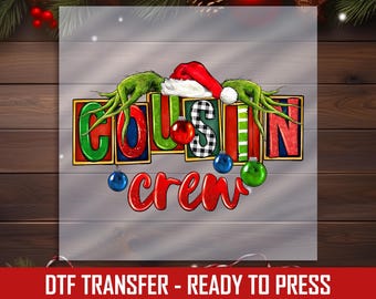 Cousin Crew Christmas DTF Transfer, Ready to Press, Festive Lights Ornaments Apparel